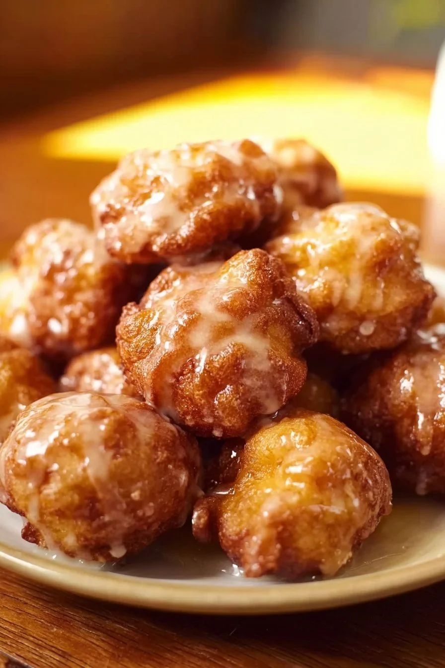 Deliciously baked Apple Fritter Bites served on a rustic plate