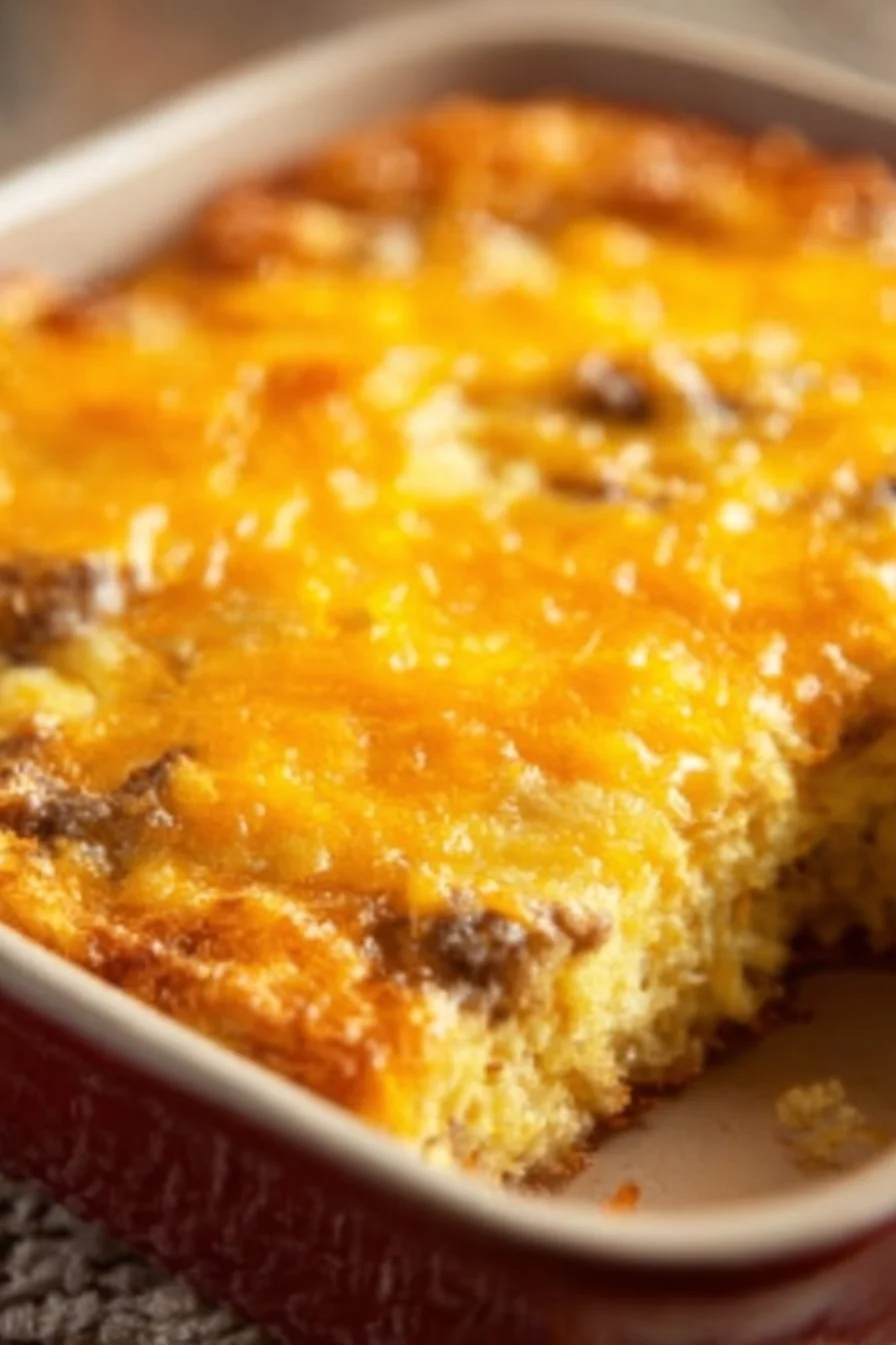 Delicious breakfast casserole with eggs, cheese, and vegetables baked to perfection