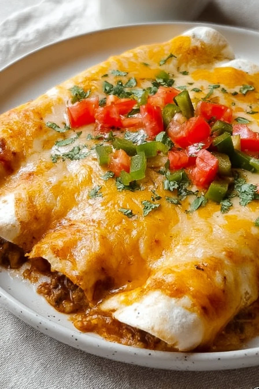 Plate of breakfast enchiladas topped with cheese and salsa