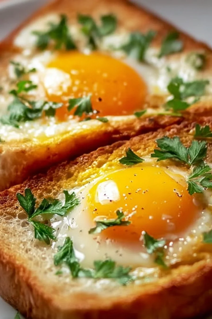 Delicious Cheesy Egg Toast topped with melted cheese and herbs