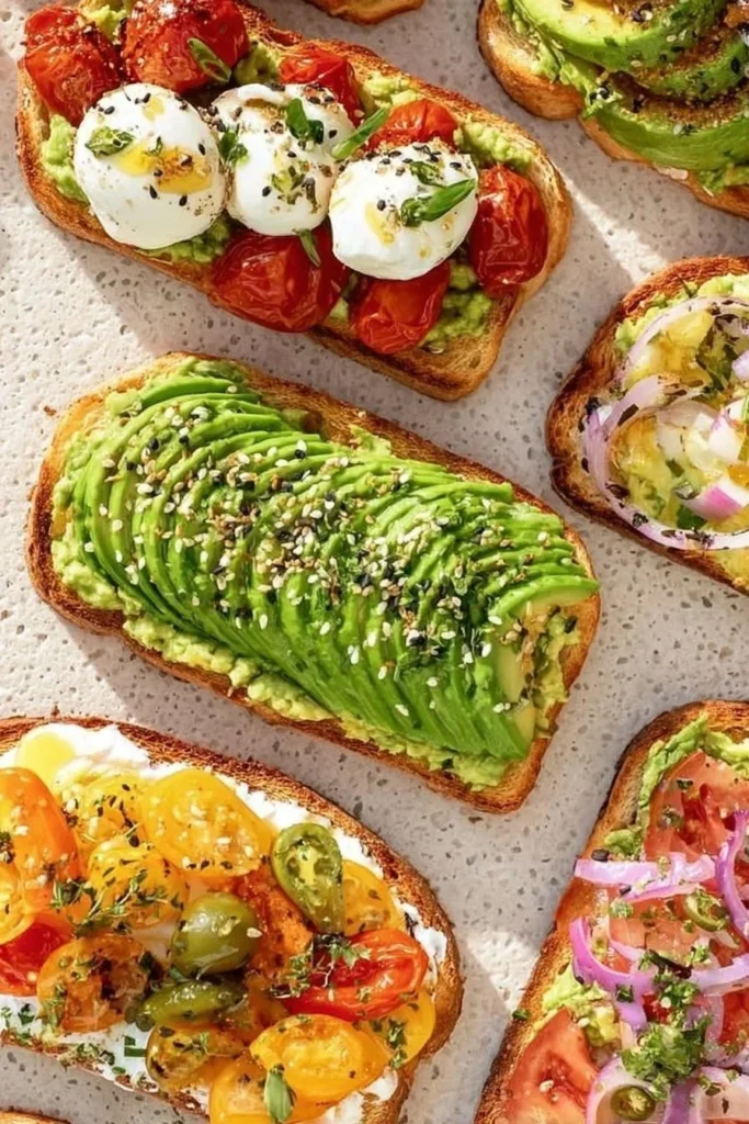 Delicious classic avocado toast topped with fresh herbs and spices