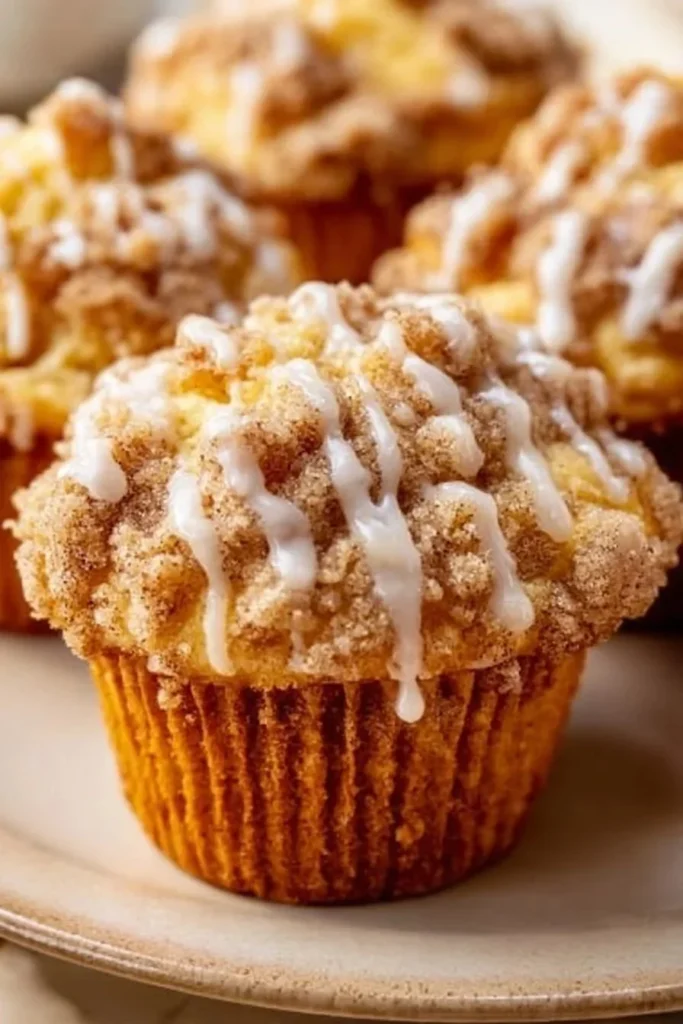 Freshly baked coffee cake muffins with a cinnamon topping.