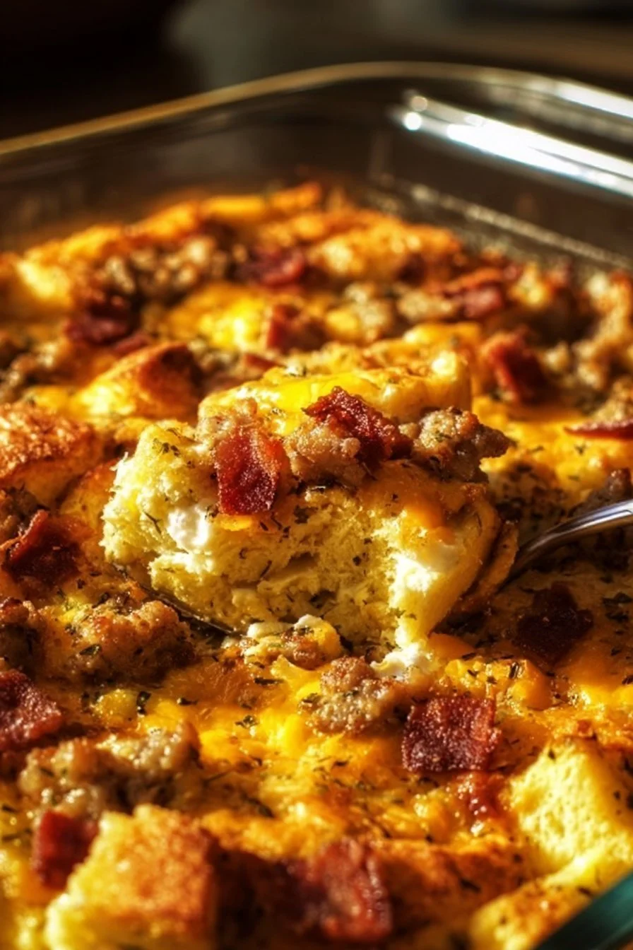 Delicious Crack Breakfast Casserole baked with eggs, cheese, and toppings.