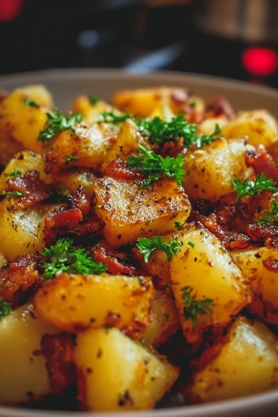 Crispy Breakfast Potatoes 4 Plate of crispy breakfast potatoes, golden brown and seasoned, ready to serve.