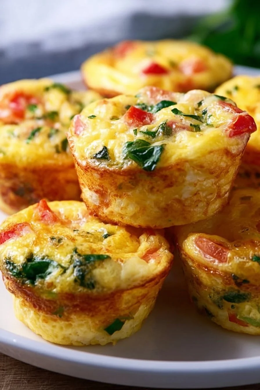 Easy high protein egg muffins loaded with veggies in a muffin tin.