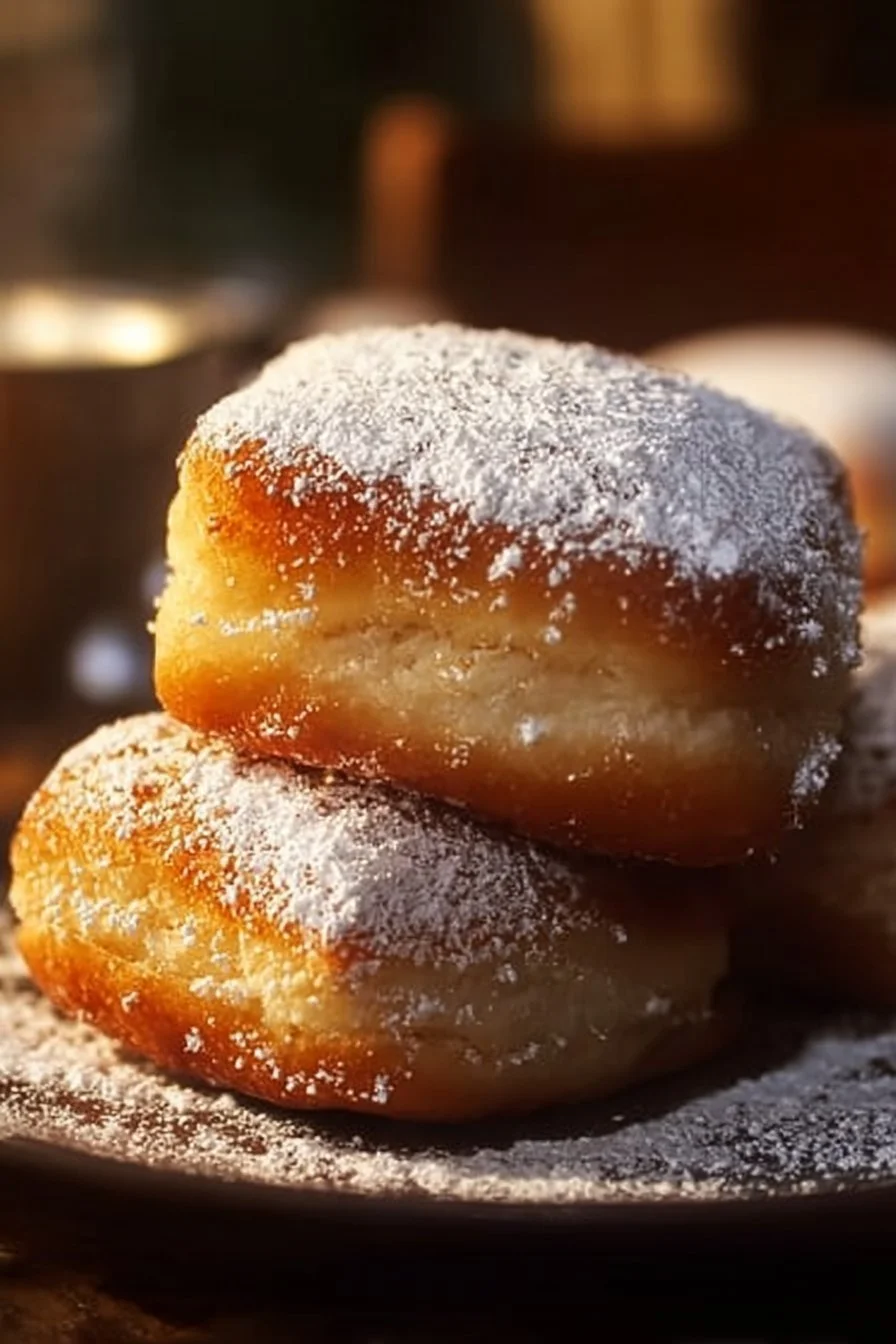 Delicious easy vanilla beignets dusted with powdered sugar