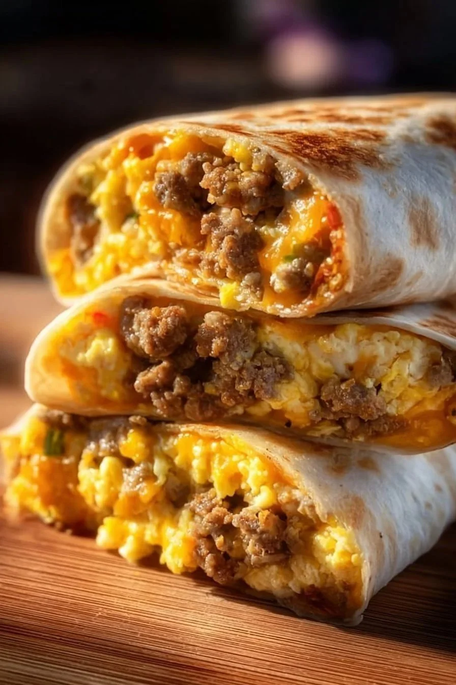 A delicious homemade breakfast burrito ready for freezing and easy morning meals.