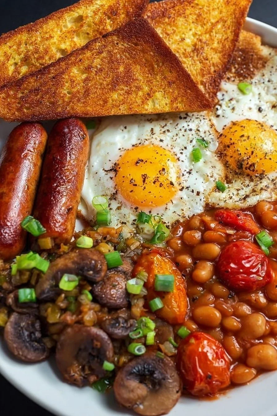 Full English Breakfast 4 Delicious Full English Breakfast with eggs, bacon, and sausages