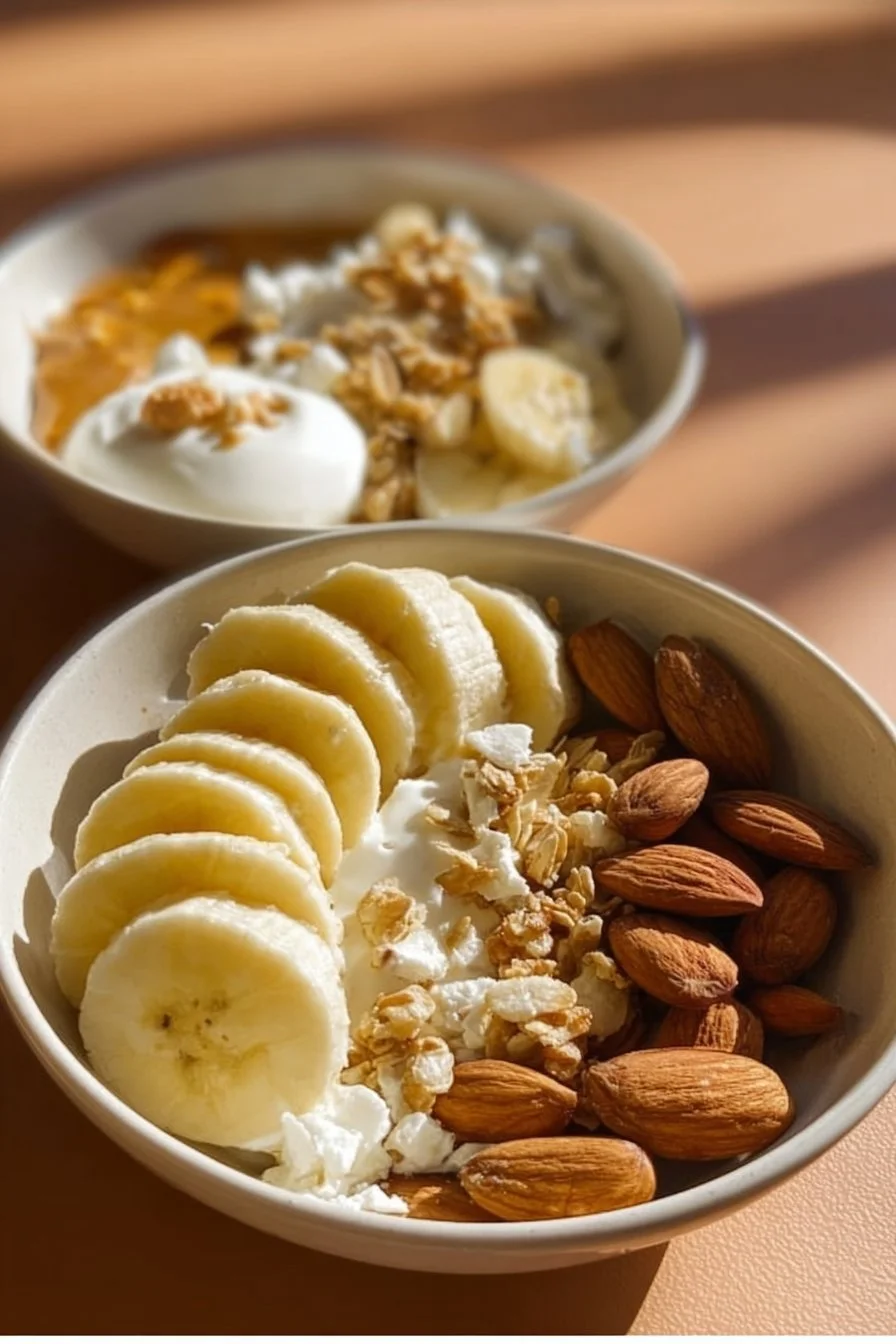 A variety of high-protein breakfast dishes including eggs, yogurt, and smoothies.