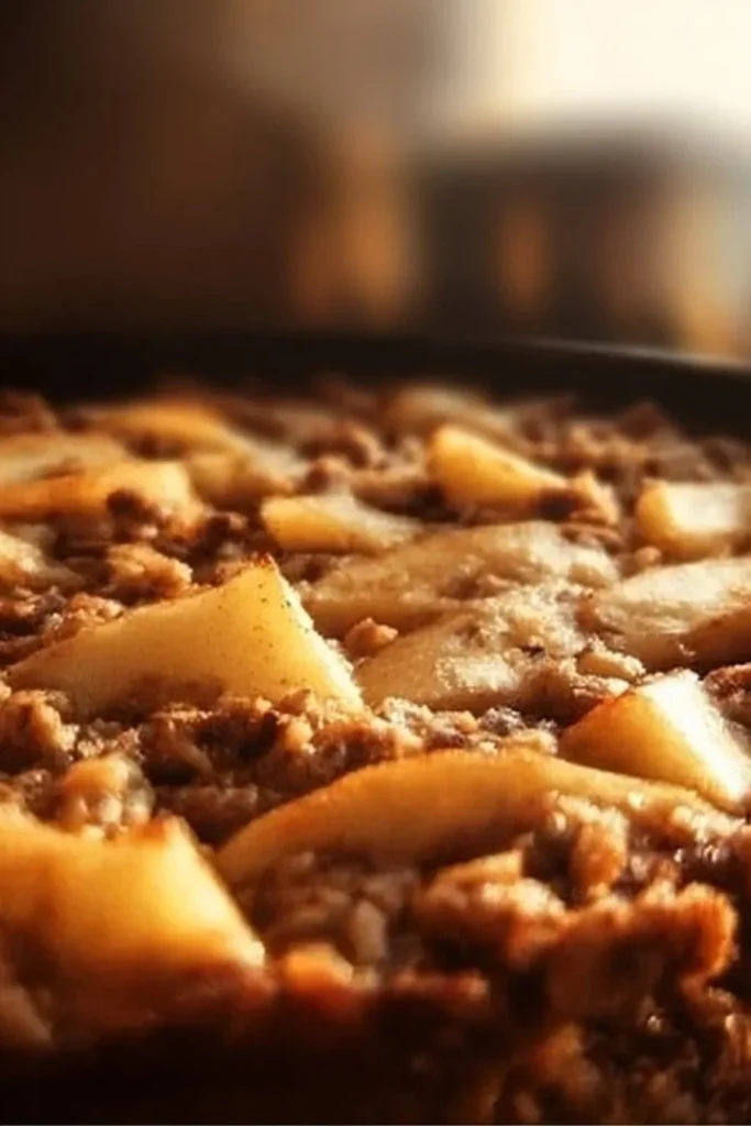 Oatmeal apple bake with cinnamon and apples, perfect for breakfast.