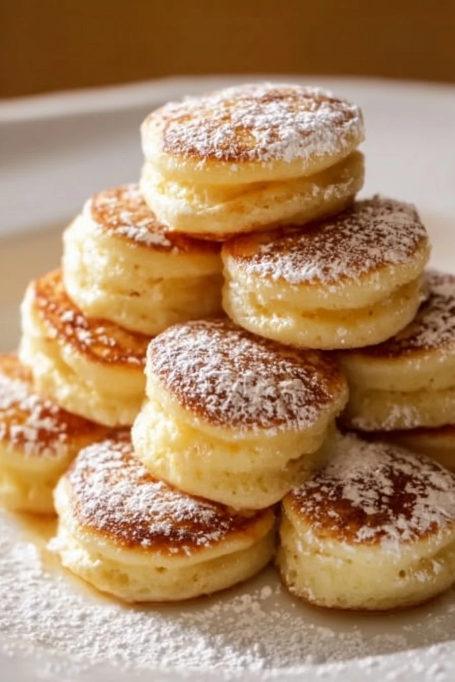 Delicious homemade Pancake Poppers served on a plate with syrup.