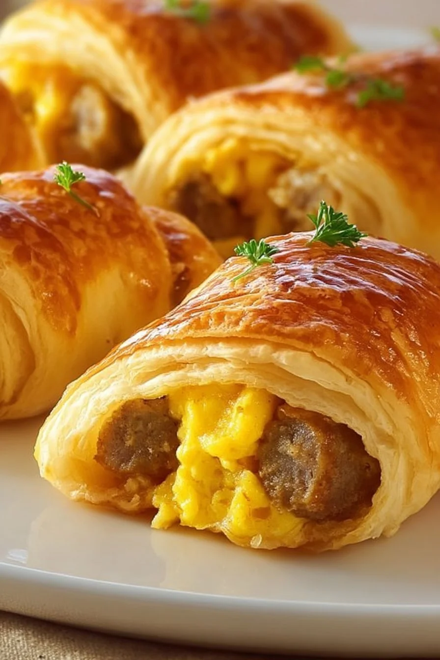 Sausage egg breakfast roll-ups ready to serve on a plate
