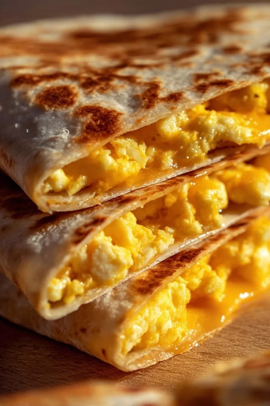Delicious simple breakfast quesadillas filled with cheese and vegetables.