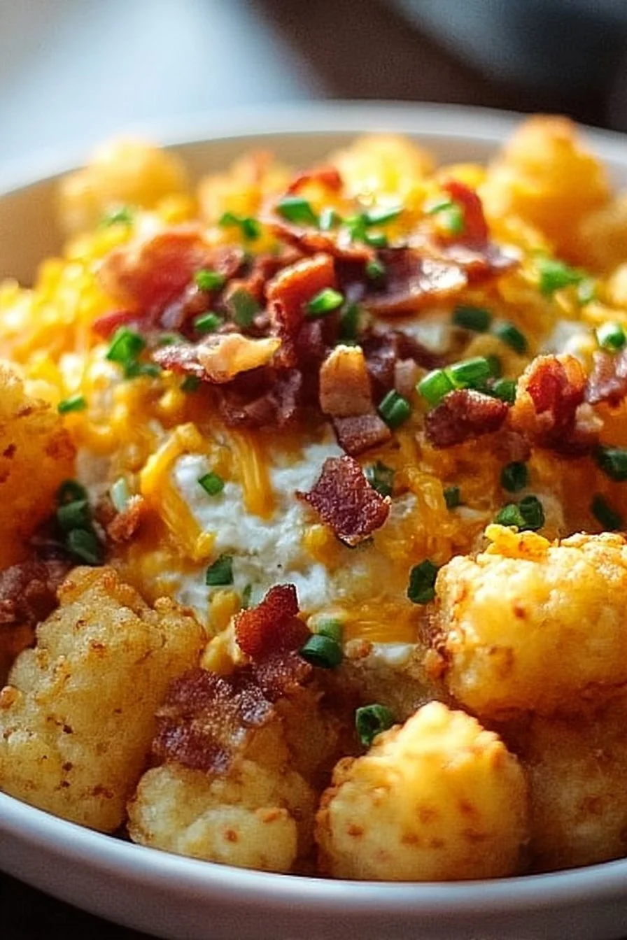 Tater Tot Breakfast Bowl with crispy tater tots and fresh ingredients