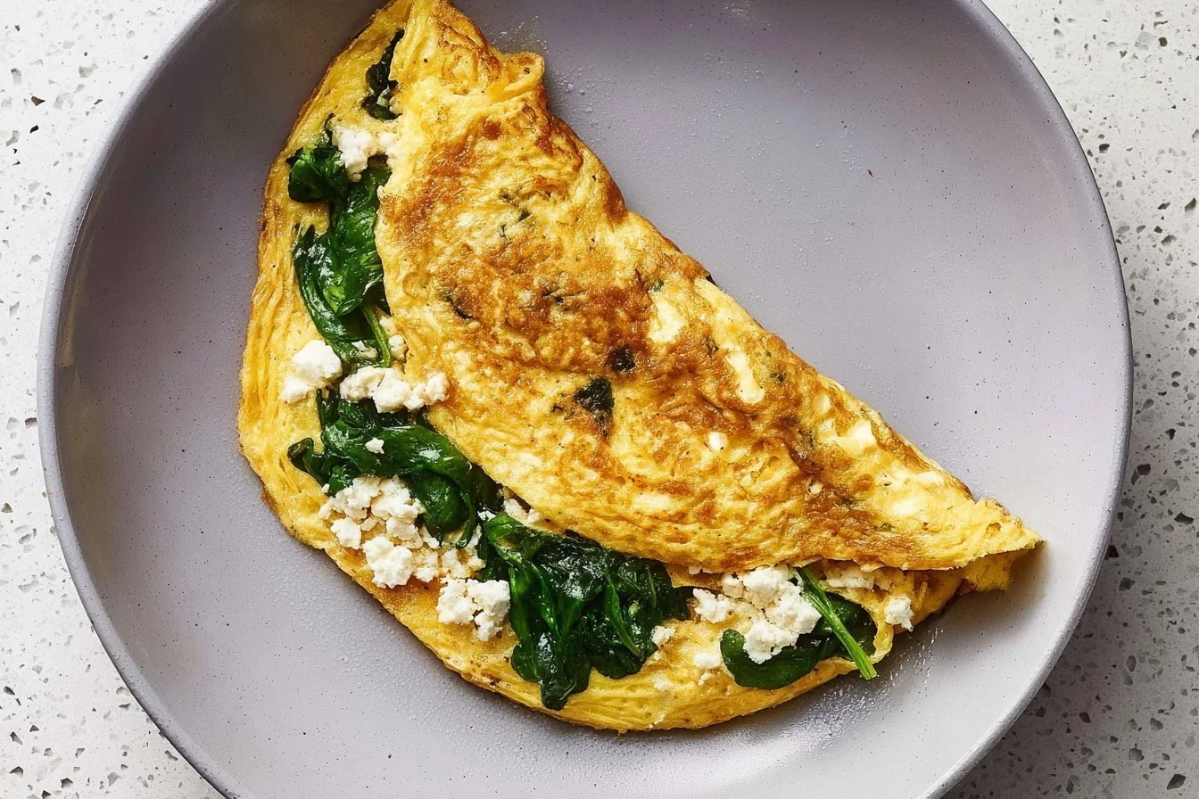 Delicious spinach feta omelet cooked in 15 minutes, ideal for breakfast.