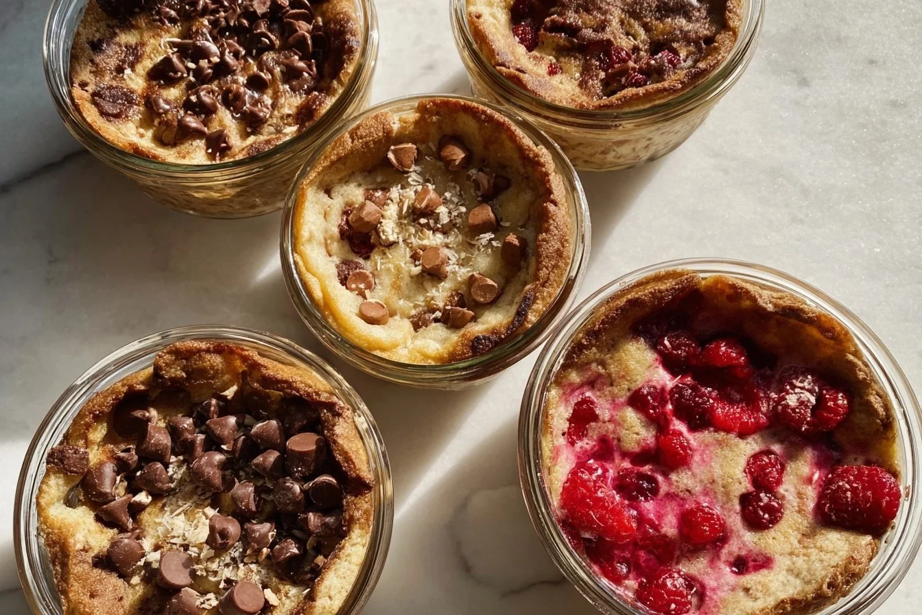 Baked Protein Pancake Bowls 4 Baked Protein Pancake Bowls topped with fruits and nuts for a healthy breakfast