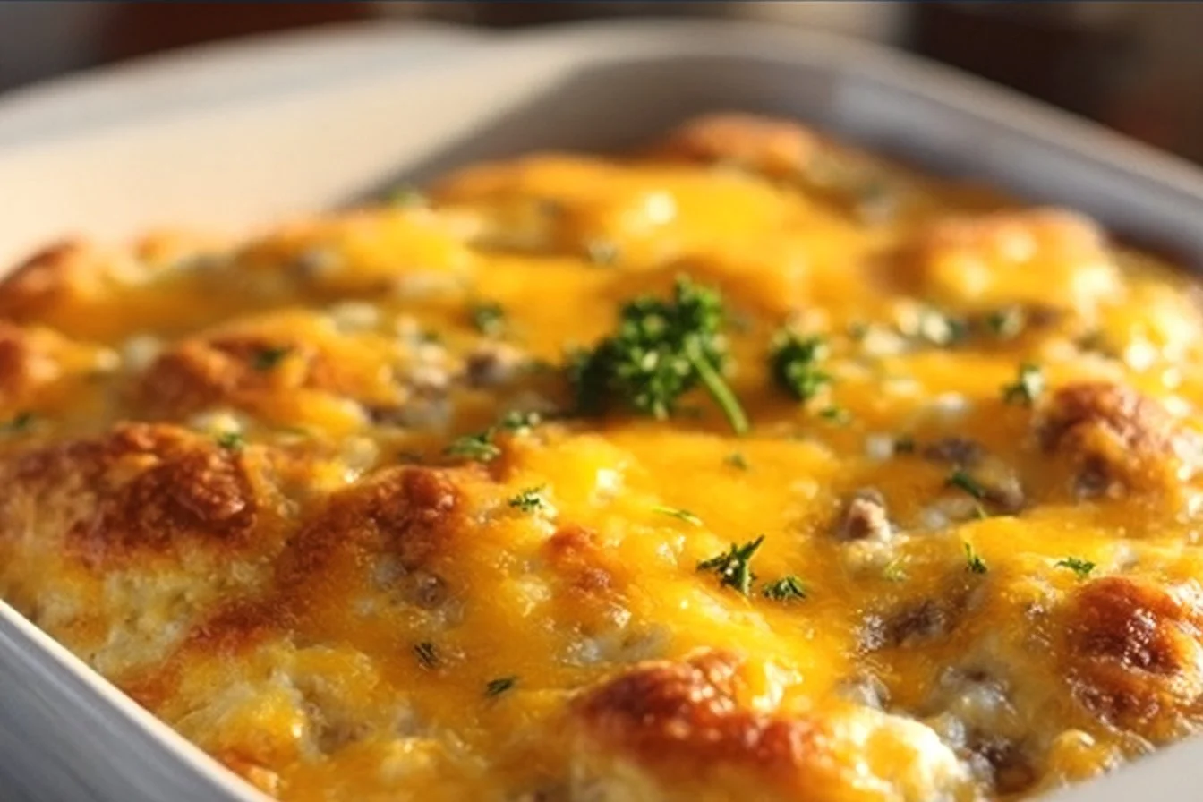 Biscuits and Gravy Breakfast Casserole 4 Biscuits and Gravy Breakfast Casserole served on a plate
