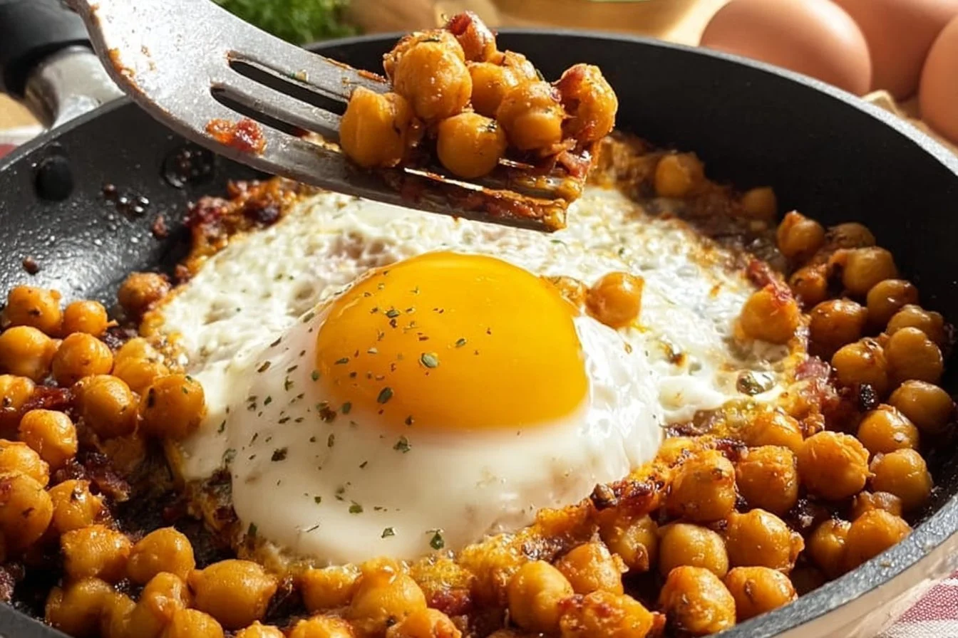 Delicious chickpea fried eggs served on a plate with fresh herbs