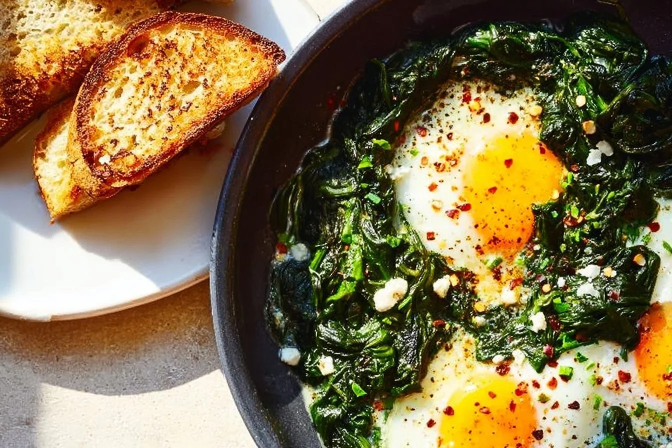 Creamy Spinach and Eggs 4 Creamy spinach and eggs dish served in a bowl