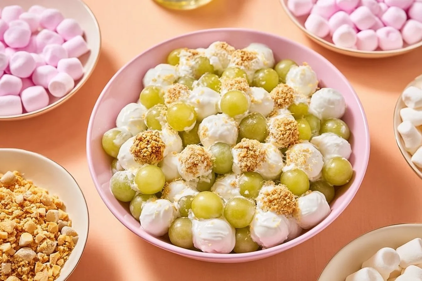 Frozen yogurt covered grapes on a plate, a healthy snack option.