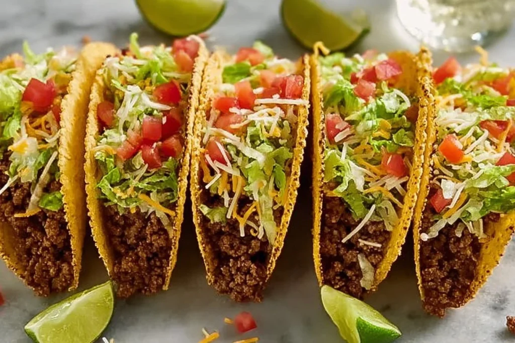 Delicious easy ground beef tacos topped with fresh ingredients