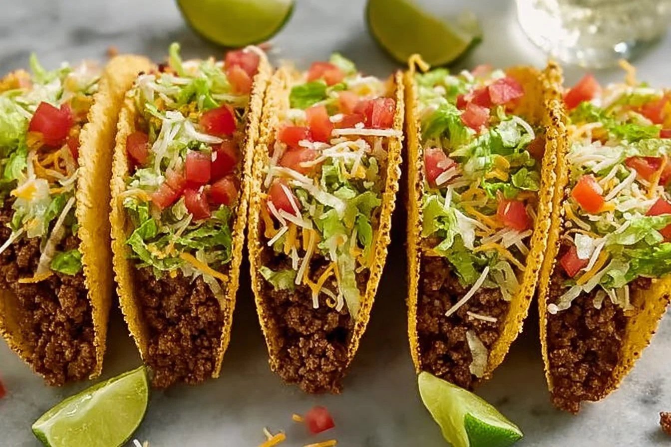 Delicious easy ground beef tacos topped with fresh ingredients