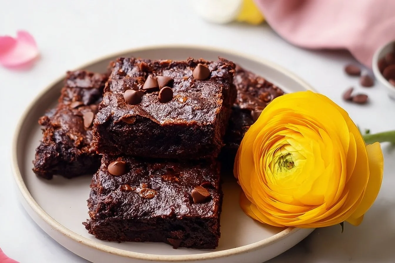 Delicious gluten-free almond flour brownies on a wooden plate