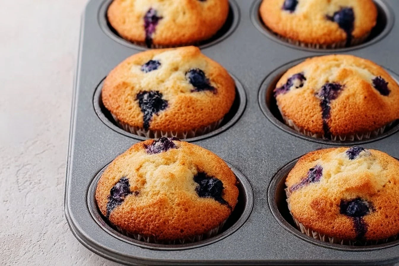 Delicious hearty blueberry protein muffins resting on a cooling rack