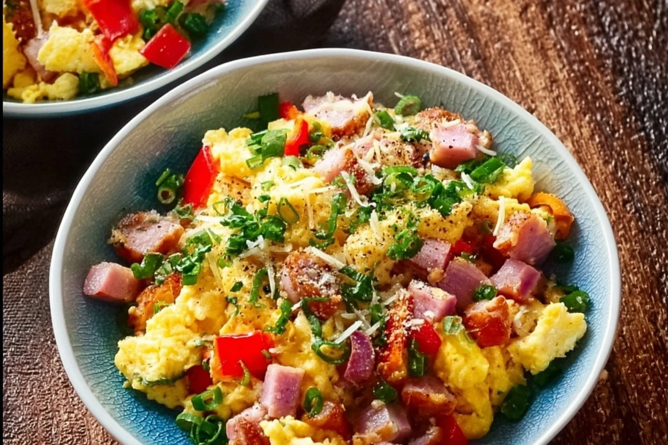 High-protein breakfast scramble with vegetables and eggs
