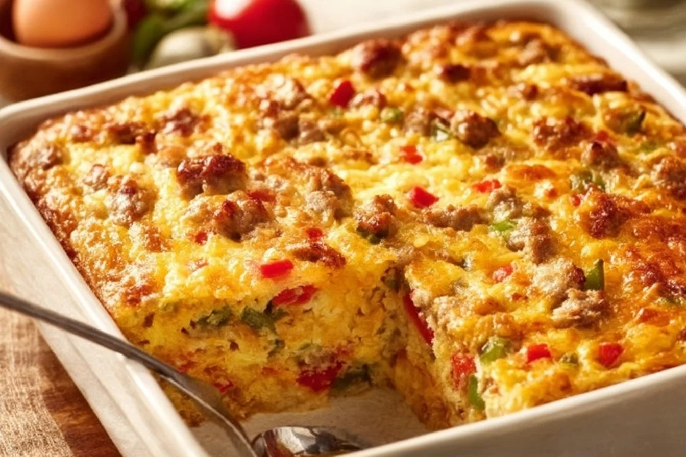 Martha Stewart's Hash Brown Breakfast Casserole 4 Martha Stewart's delicious hash brown breakfast casserole served in a baking dish.