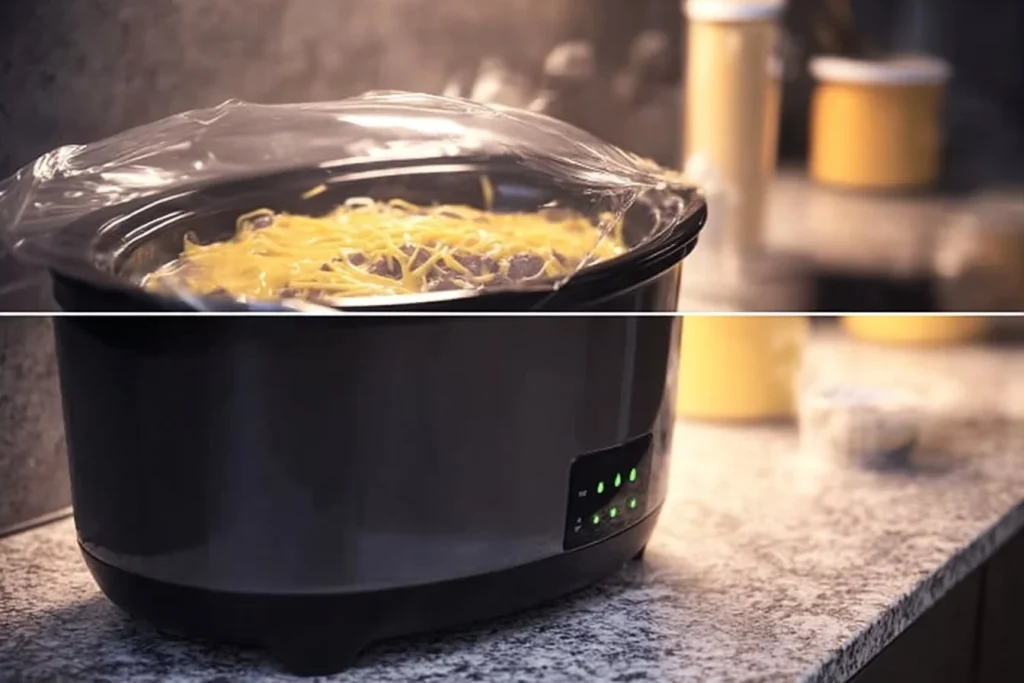 Overnight slow cooker breakfast casserole served on a plate