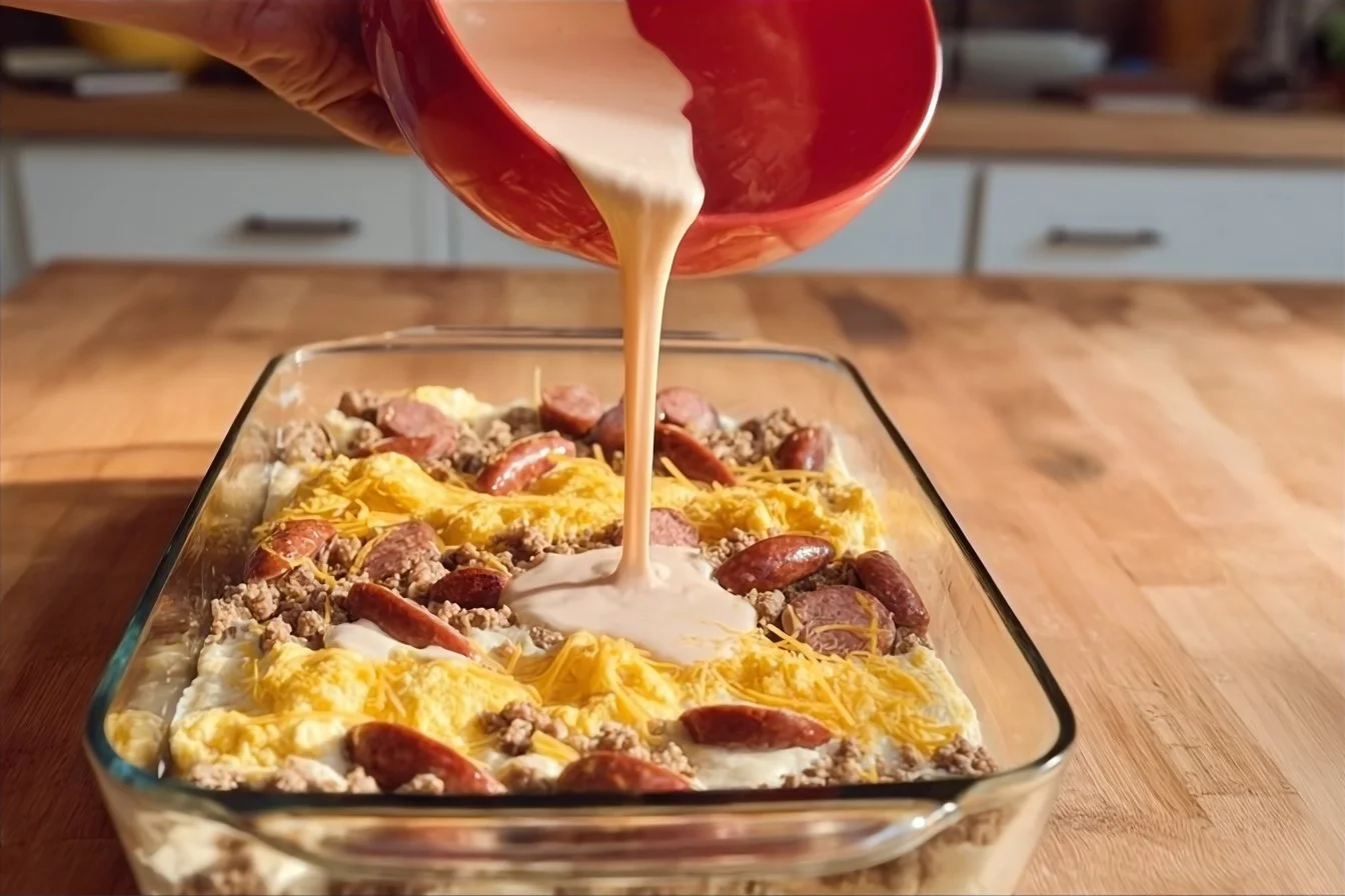 Pancake Breakfast Casserole 4 Delicious pancake breakfast casserole served on a plate