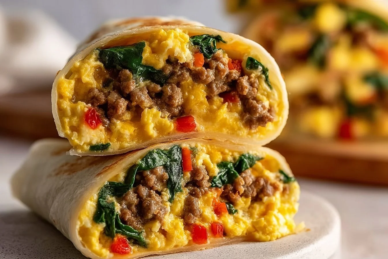 Delicious protein breakfast burritos filled with eggs, beans, and veggies.