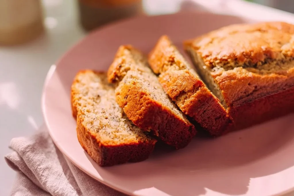 Homemade banana bread baked in a bread machine