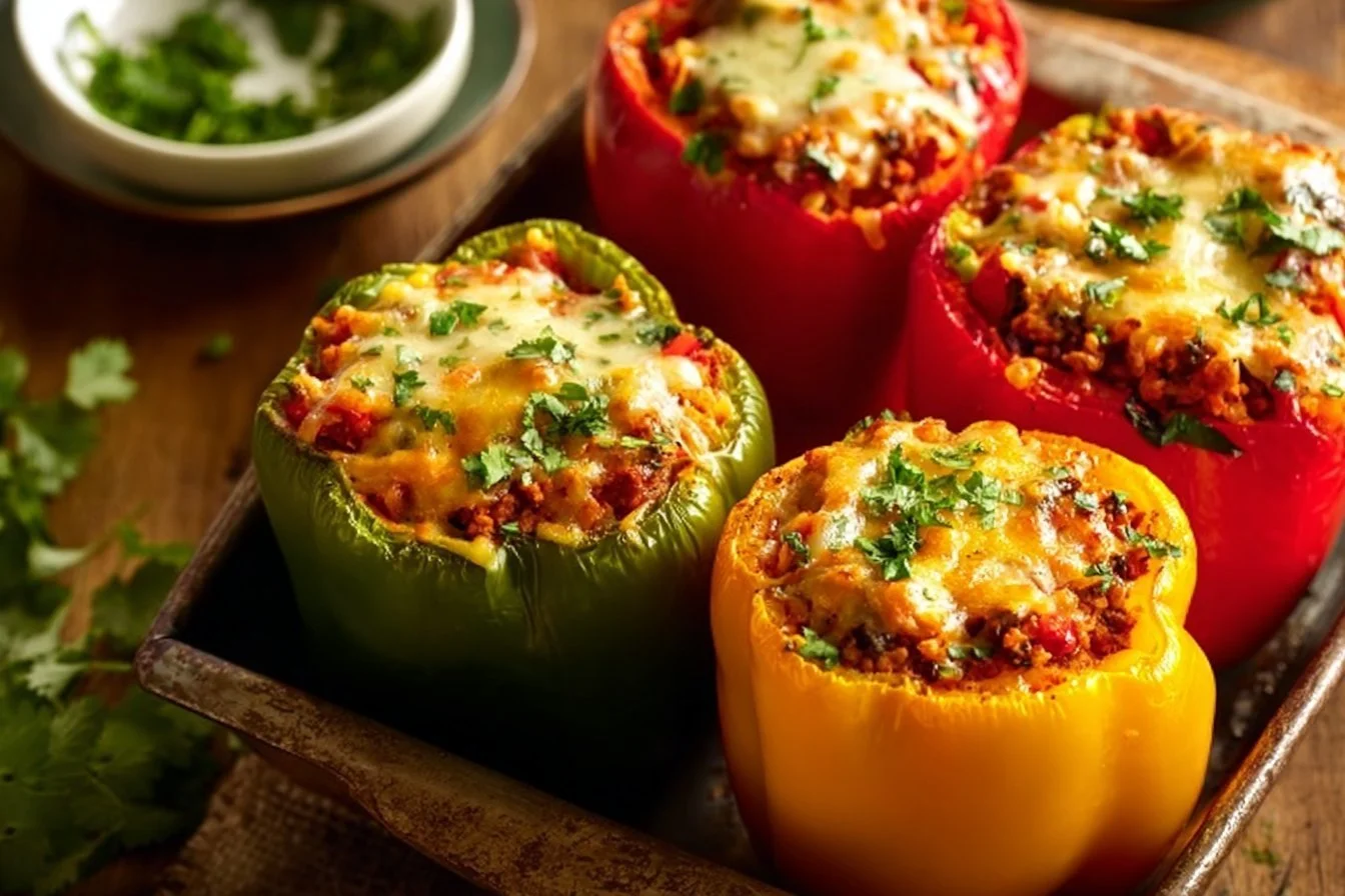 Spicy Mexican Stuffed Bell Peppers 4 Spicy Mexican stuffed bell peppers filled with flavorful ingredients