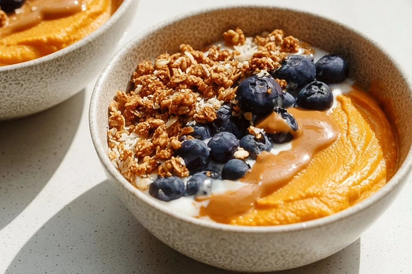 Sweet Potato Breakfast Bowls 4 Delicious sweet potato breakfast bowl topped with nuts and fruits
