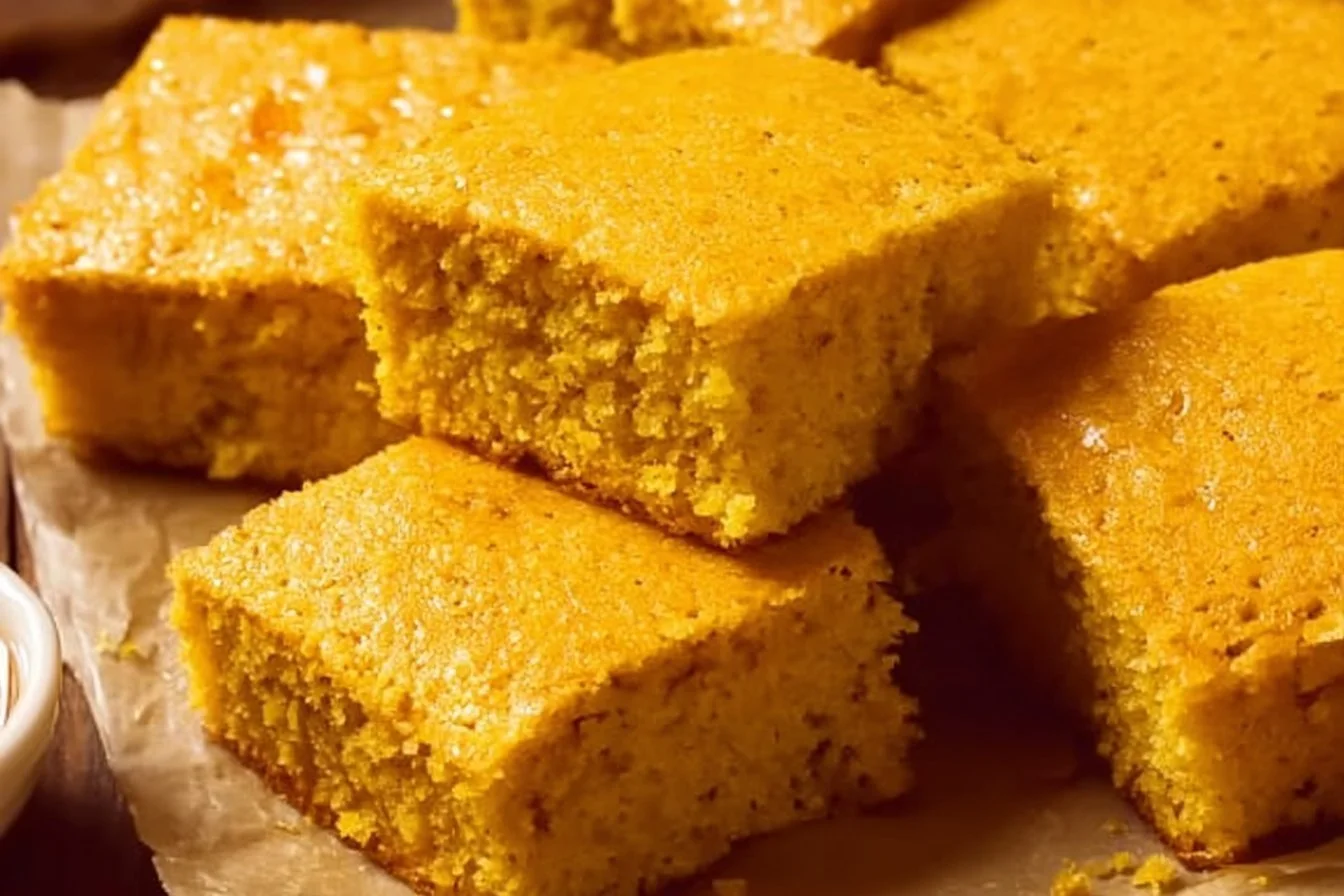 Delicious sweet potato cornbread served on a wooden board