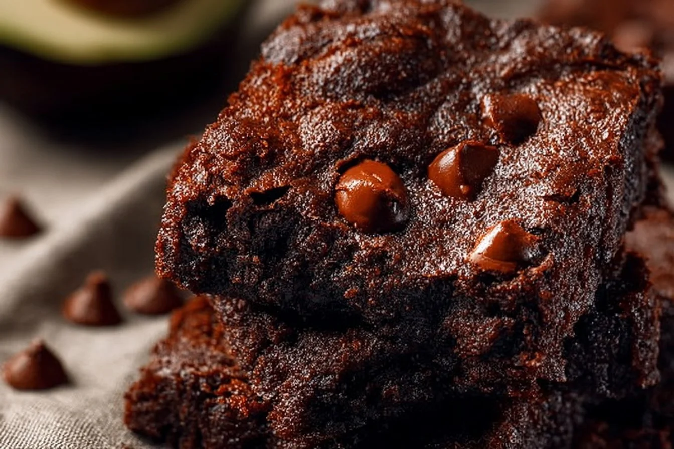 Tasty Gluten Free Avocado Brownies 4 Delicious gluten free avocado brownies topped with chocolate glaze.