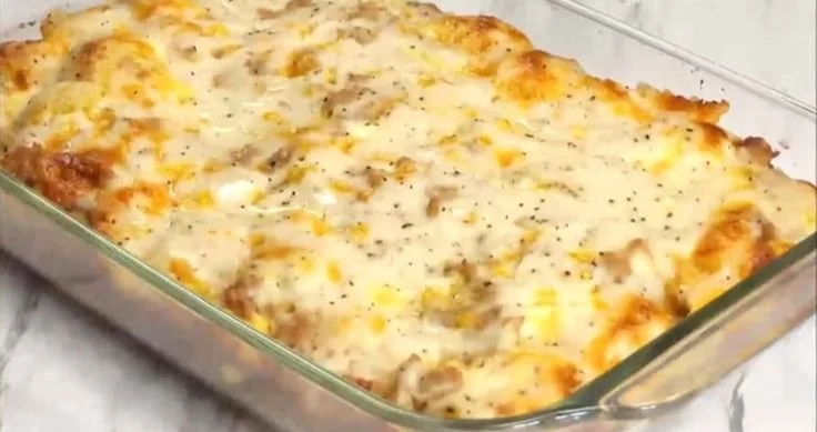 Biscuits and Gravy with Sausage and Egg Breakfast Casserole