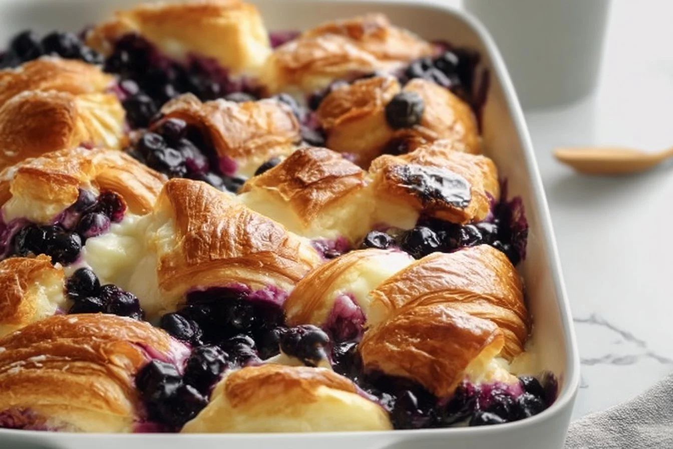 Blueberry Cream Cheese Croissant Casserole 4 Blueberry cream cheese croissant casserole with fresh blueberries and croissants