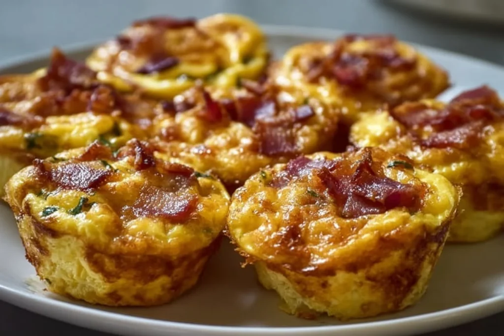 Healthy breakfast egg muffins filled with vegetables and cheese