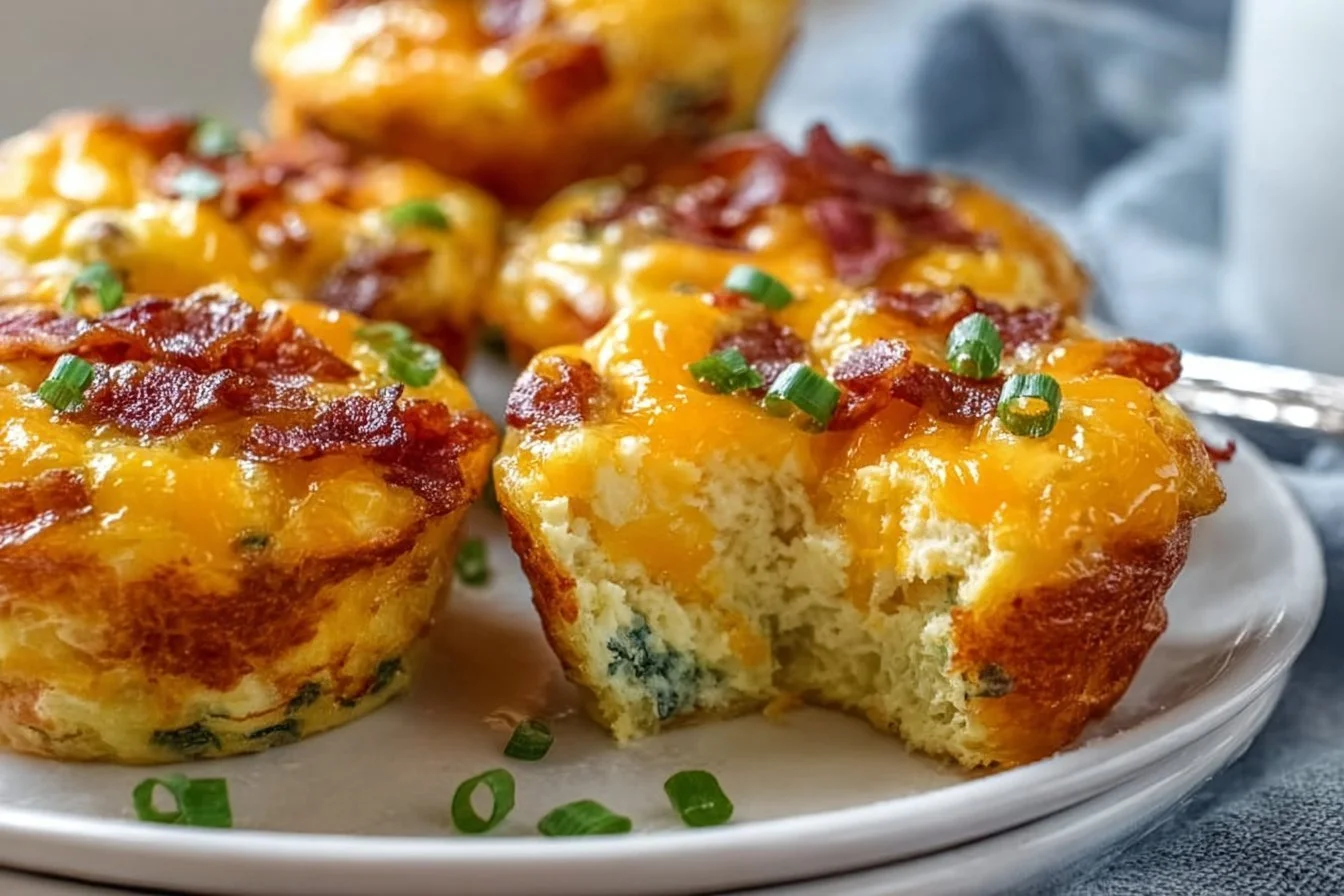 Breakfast Egg Muffins with Bacon 4 Breakfast egg muffins with bacon on a plate