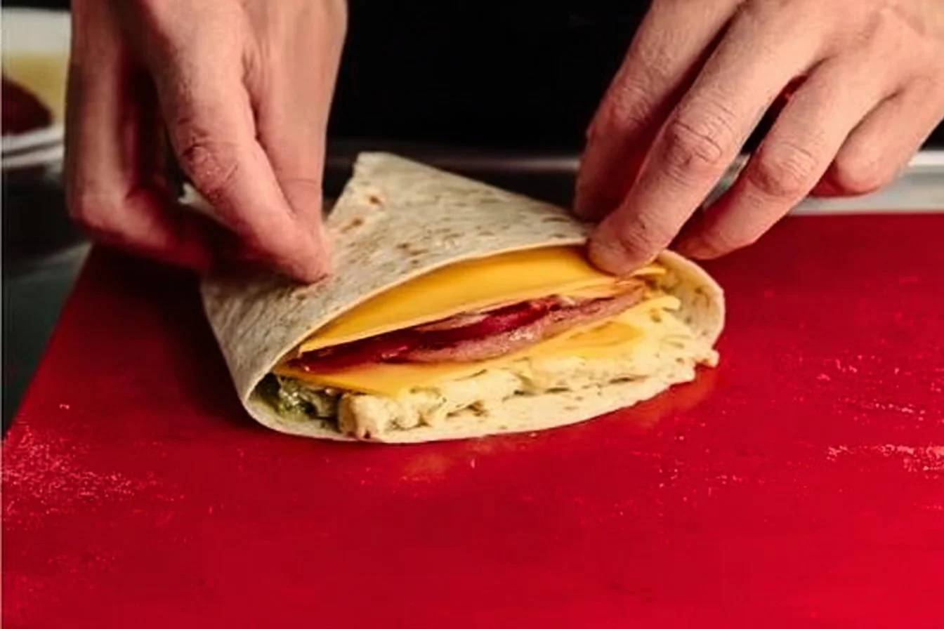 Delicious breakfast toaster quesadilla with melted cheese and fresh ingredients