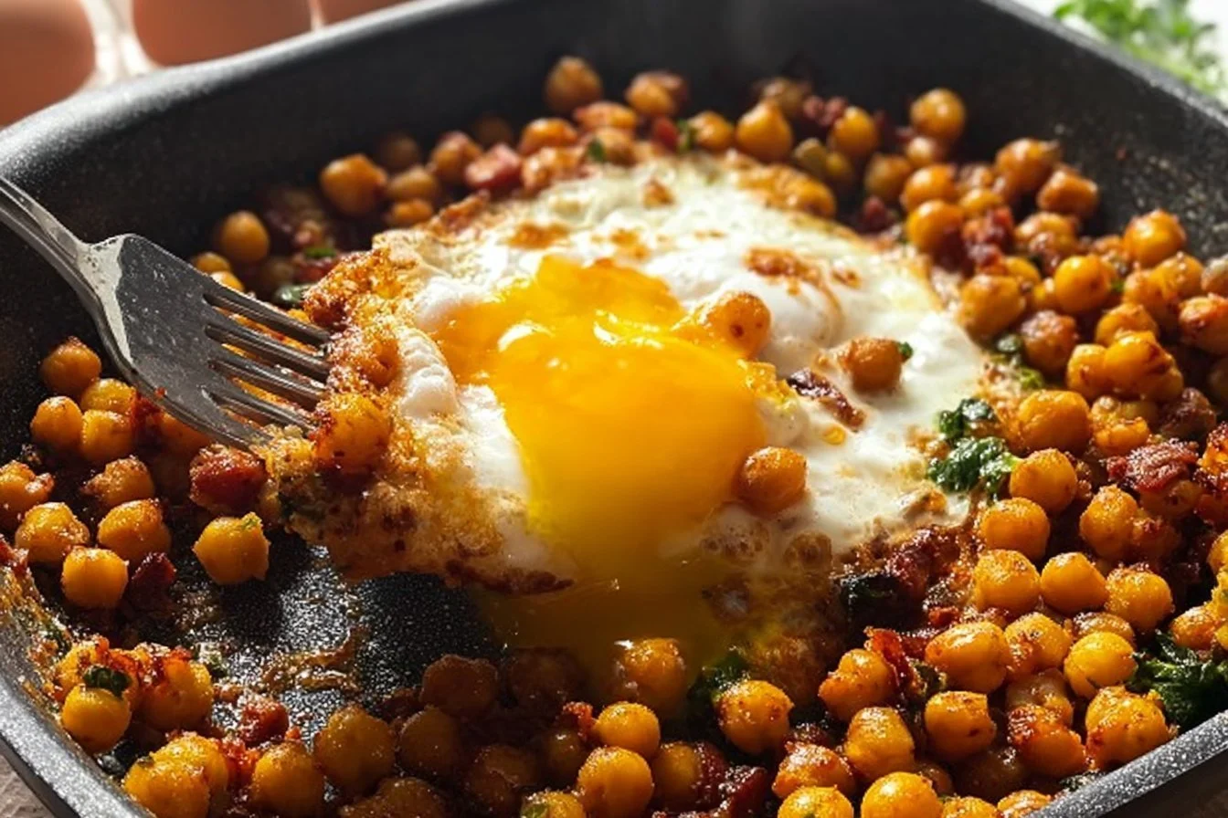 Delicious Chickpea Fried Eggs served on a plate with vegetables.