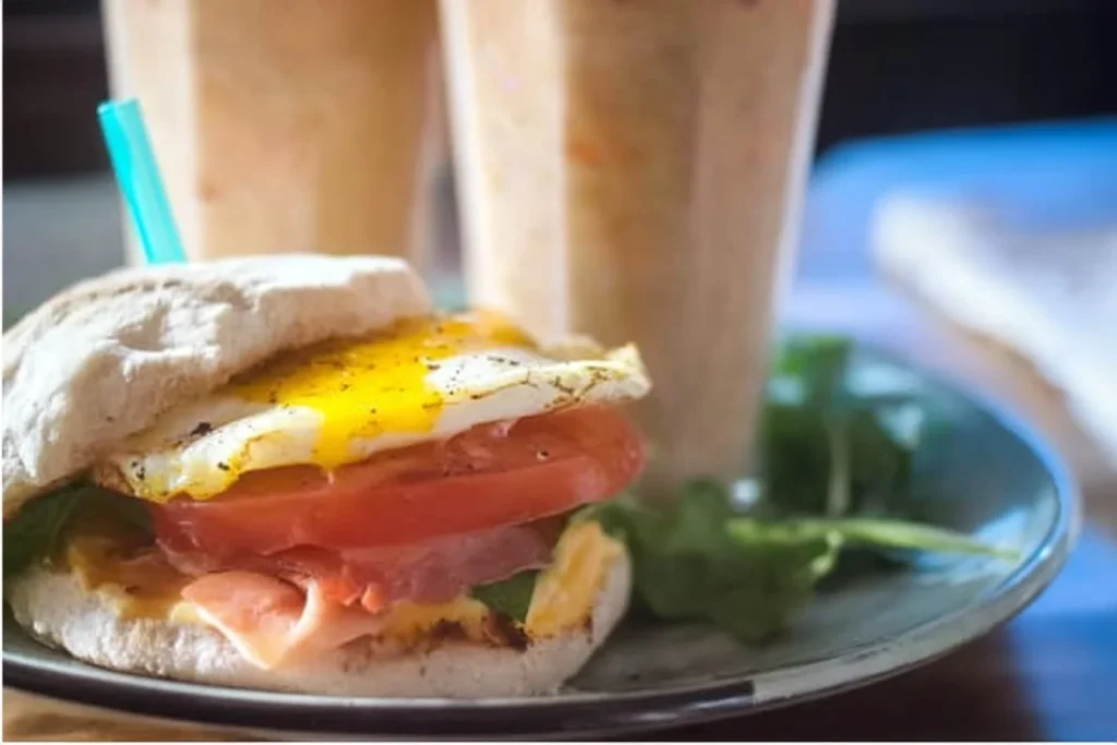 Chorizo and eggs breakfast plate with herbs and spices