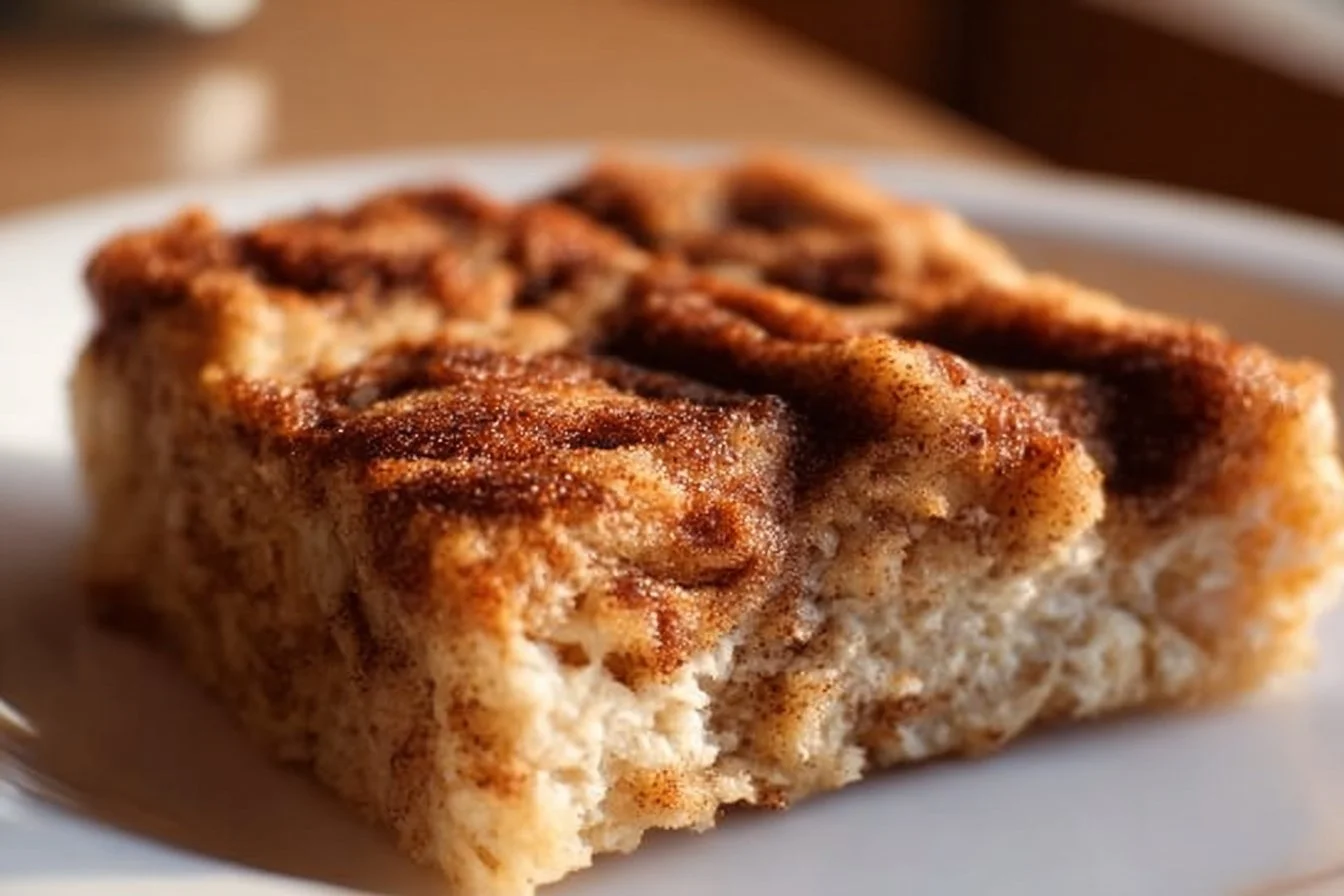 Cinnamon Roll Baked Oatmeal Squares topped with icing and cinnamon
