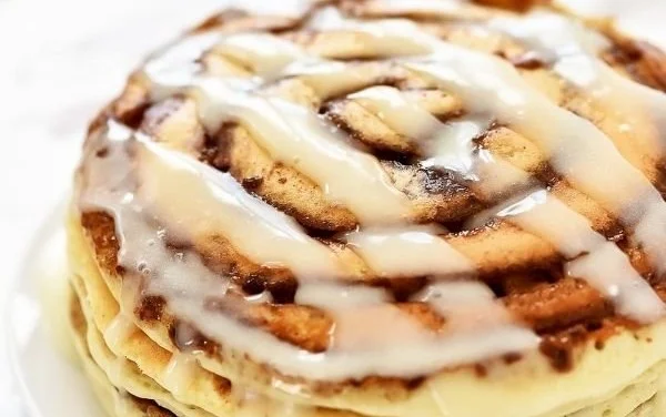 Cinnamon Roll Pancakes with Cream Cheese Glaze 5 Cinnamon Roll Pancakes with Cream Cheese Glaze