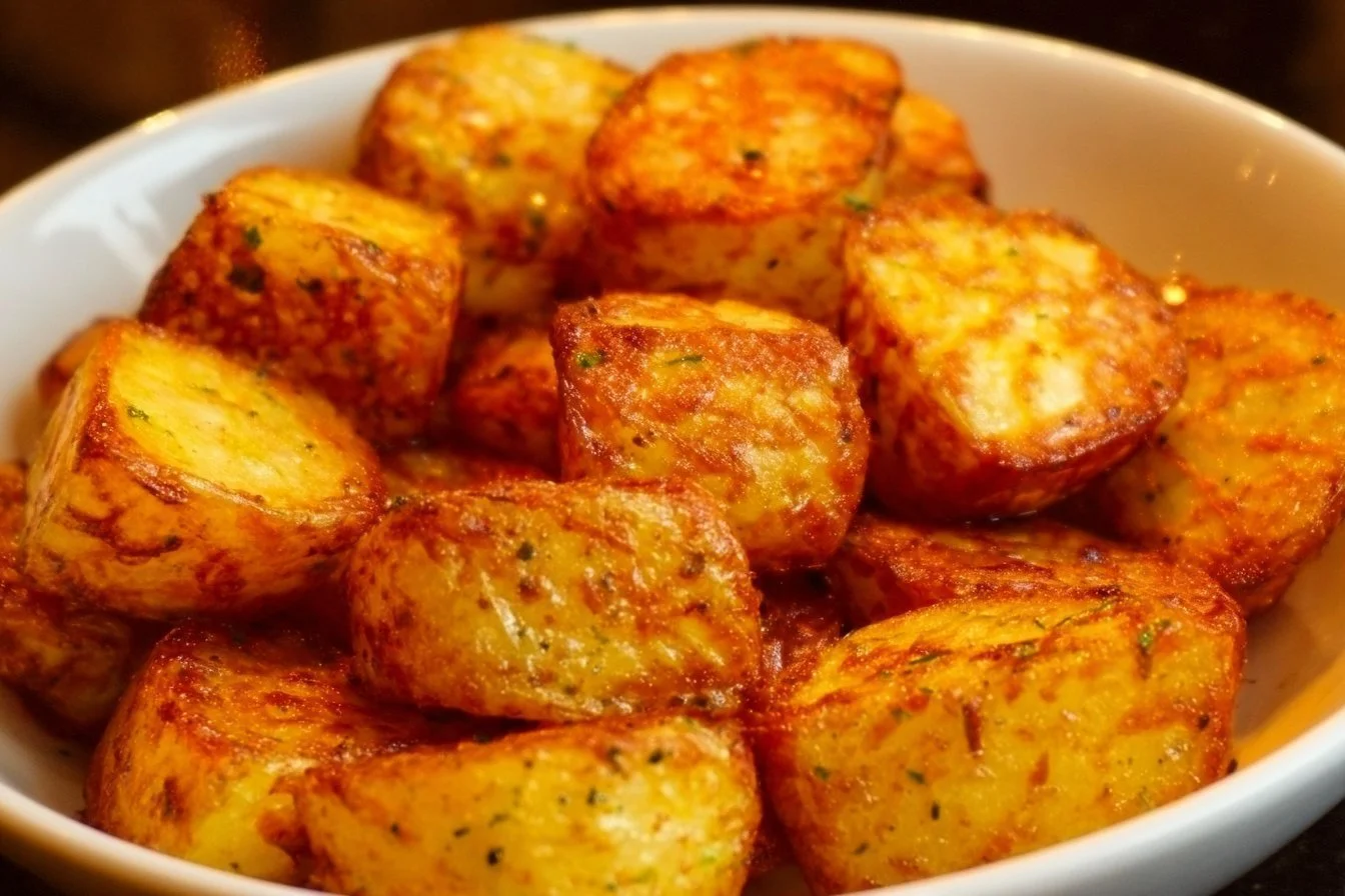 Delicious crispy air fryer breakfast potatoes served on a plate.