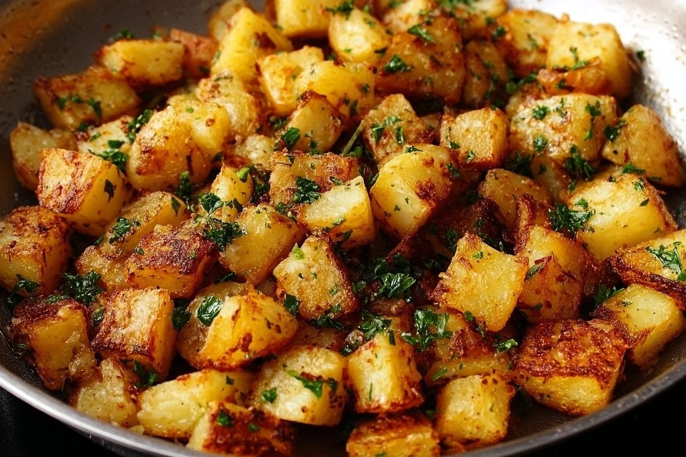 Crispy skillet breakfast potatoes served on a plate