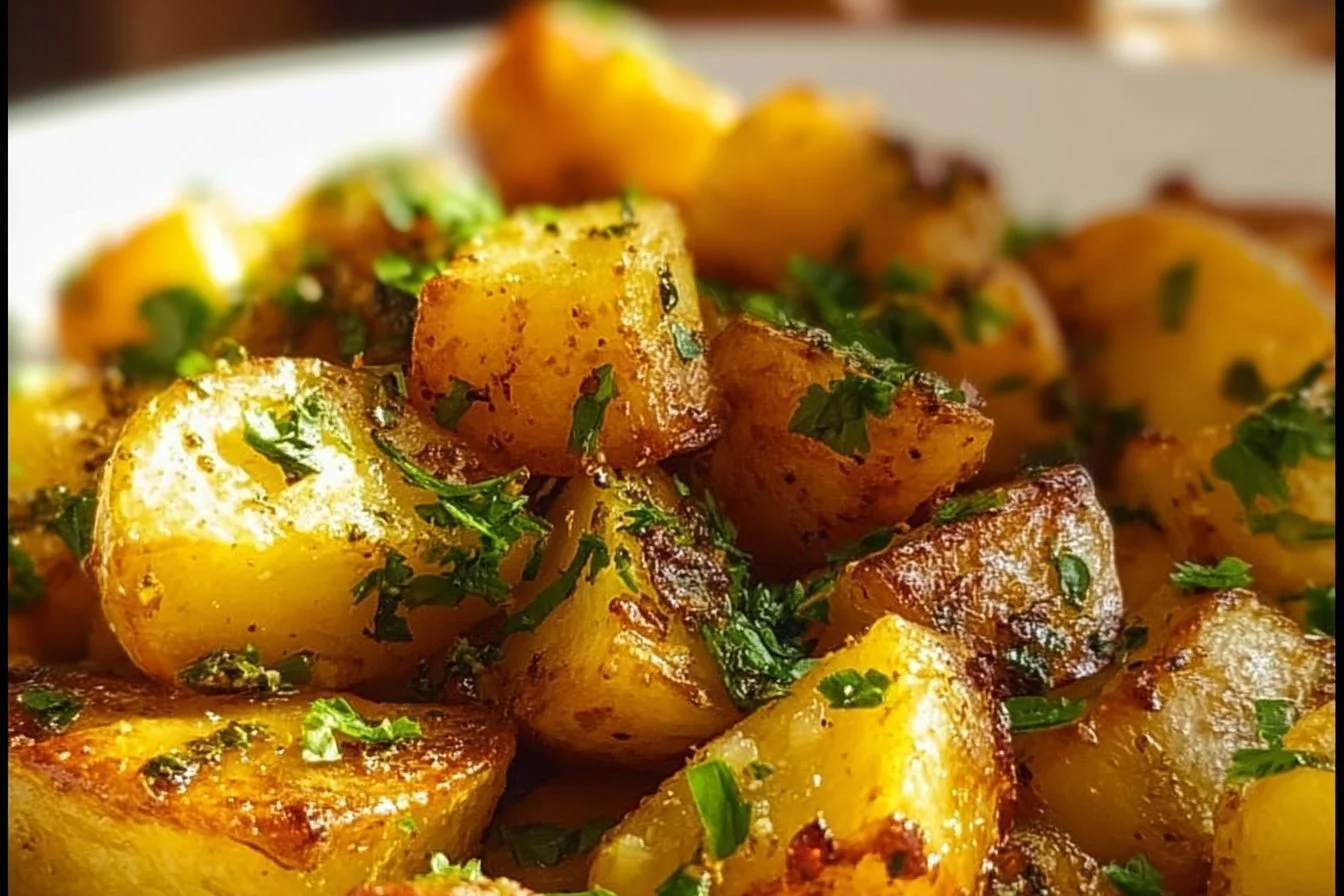 A plate of delicious skillet breakfast potatoes, golden and crispy.
